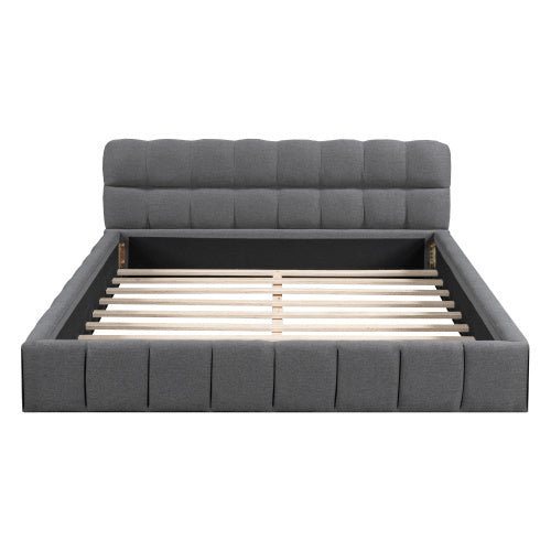 LuneluX_Home – 81.7" Upholstered Double Bed with Soft Linen Backrest