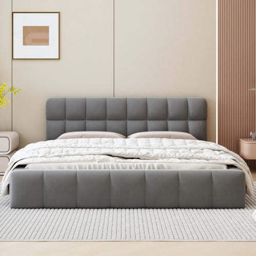 LuneluX_Home – 81.7" Upholstered Double Bed with Soft Linen Backrest
