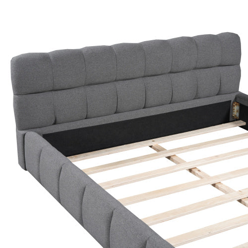 LuneluX_Home – 81.7" Upholstered Double Bed with Soft Linen Backrest