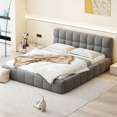 LuneluX_Home – 81.7" Upholstered Double Bed with Soft Linen Backrest